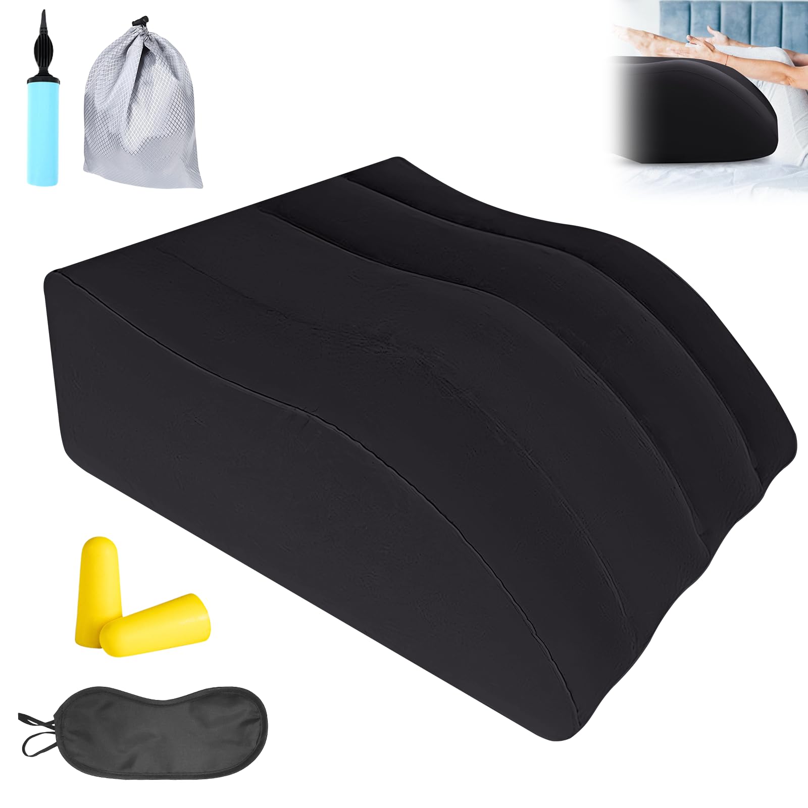 SPORWAY Almohada hinchable para piernas elevadas, cojín para venas: cojín de cuña para dormir, cojín elevador de piernas, cojín de apoyo para piernas, rodillas, mejora la circulación sanguínea,