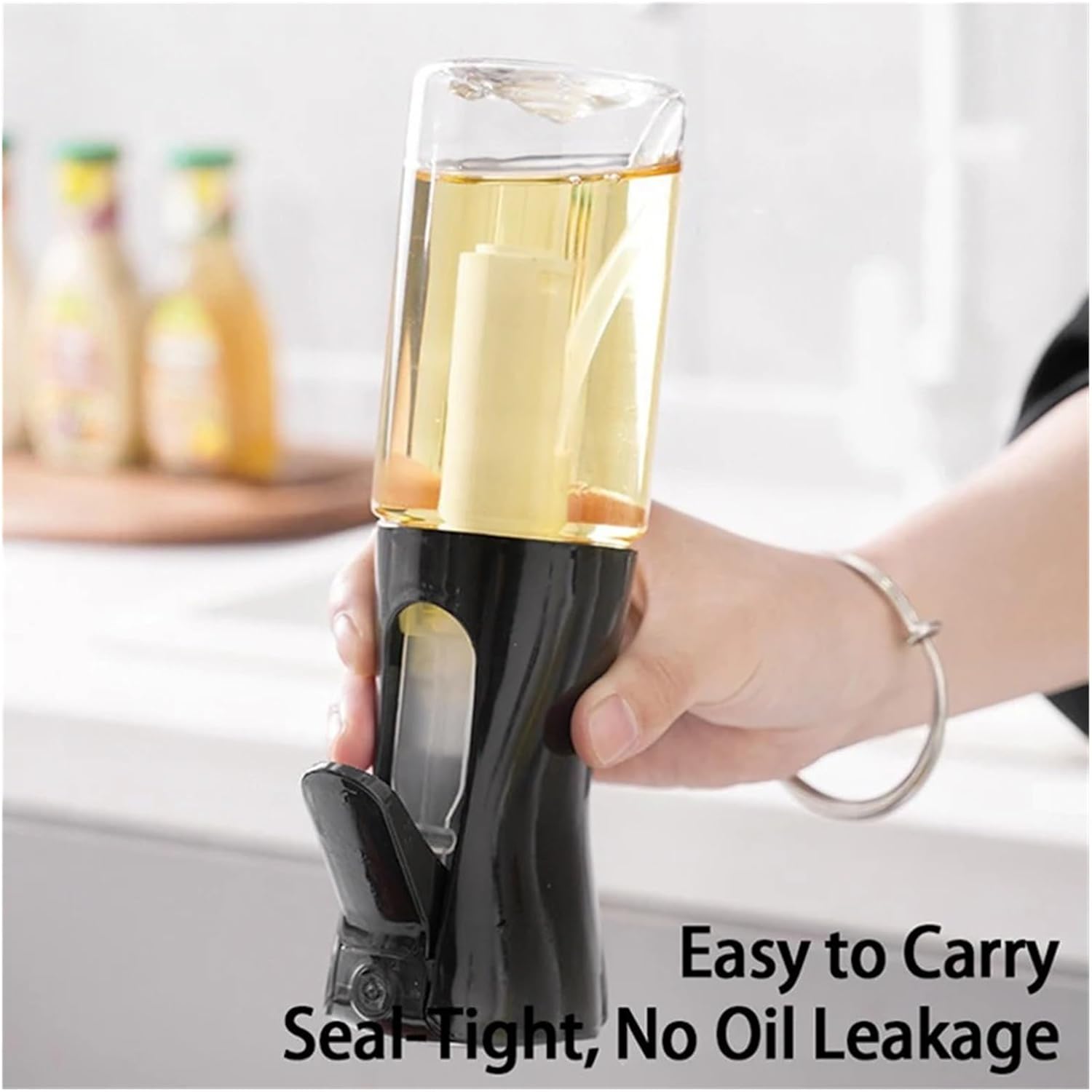 Oil Spray Bottle Plastic Pot For Cooking BBQ Air Fryer Household Kitchen(200ML Black)