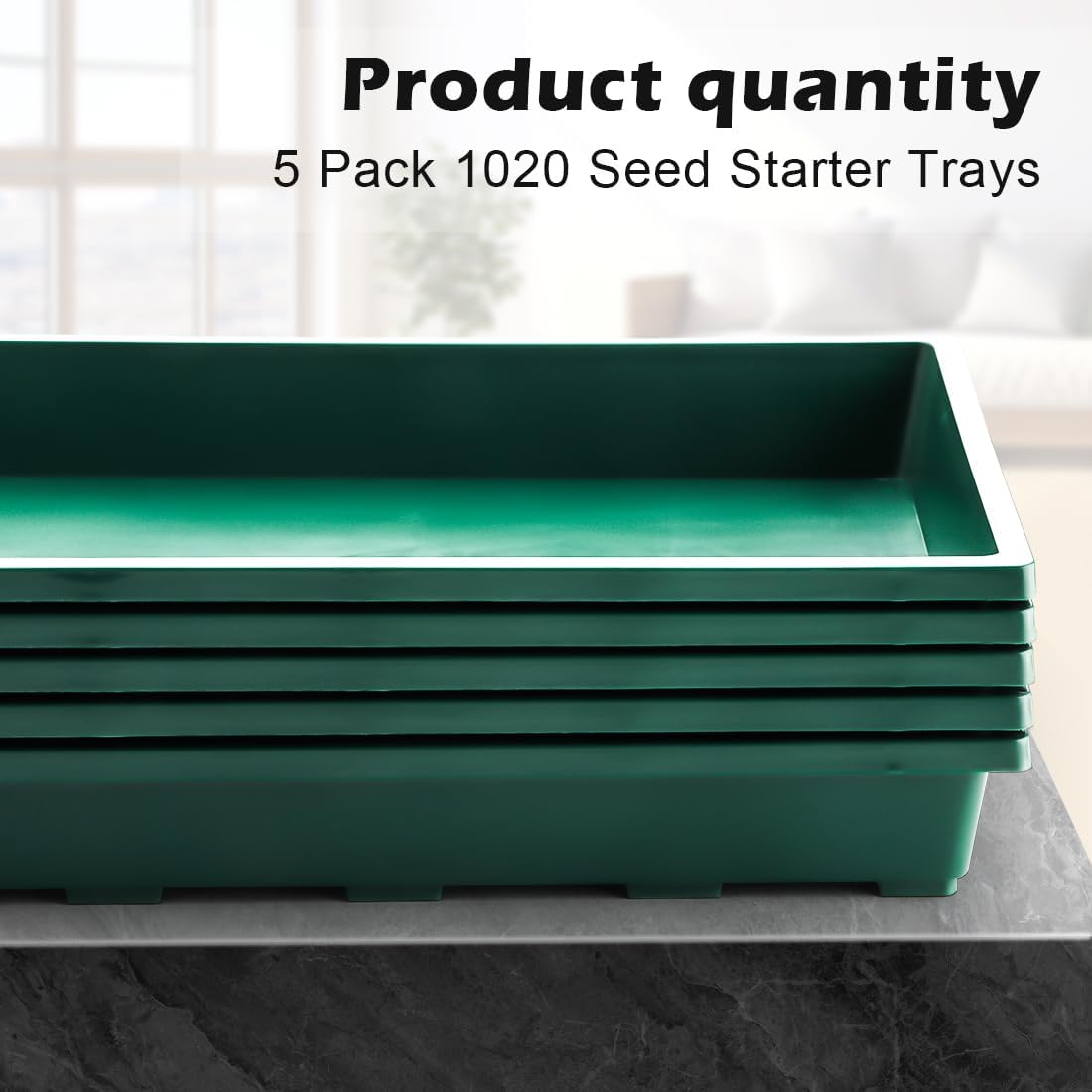 1020 Nursery Pots Trays 5 Pack, Plastic Flat Seed Starter Trays, Durable Seedling Potting Tray for Carrying and Holding Planting Pot (Green)