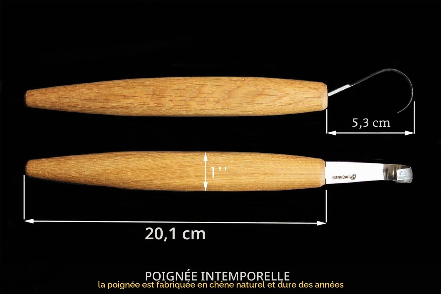 BeaverCraft Couteau à crochet pour sculpture de cuillères SK5 5cm aiguisage double face Couteau à sculpter le bois incurvé pour sculpter des cuillères, bols, tasses de travers