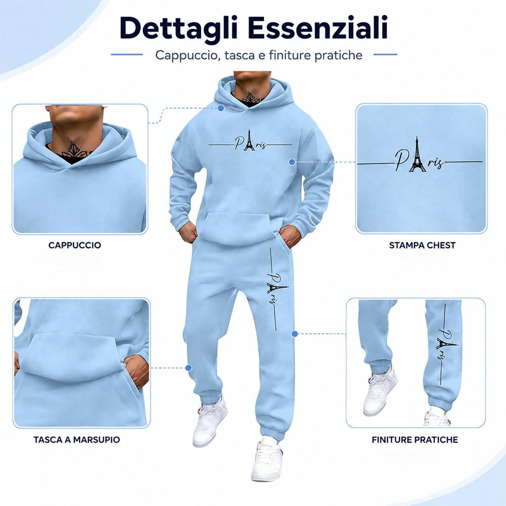 Generico Tuta Uomo Completa, Inverno Tuta da Ginnastica Uomo Con Cappello