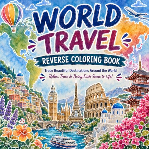 WORLD TRAVEL REVERSE COLORING BOOK: Trace Beautiful Destinations Around the World with Your Pen image 2