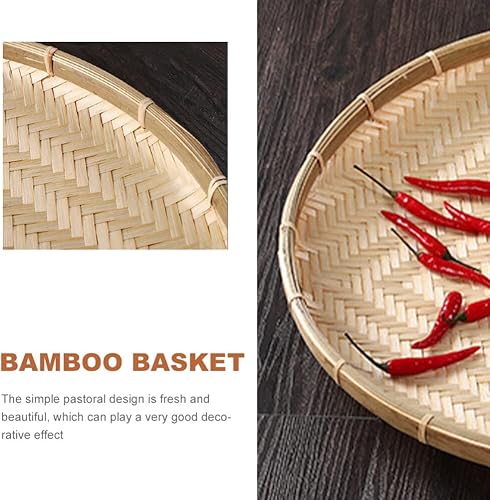 Miniatura 8 de NOLITOY Cesta tejida de bambú redonda para pan, cesta de comida plana de mimbre, cesta de frutas de mimbre poco profunda, cesta para servir