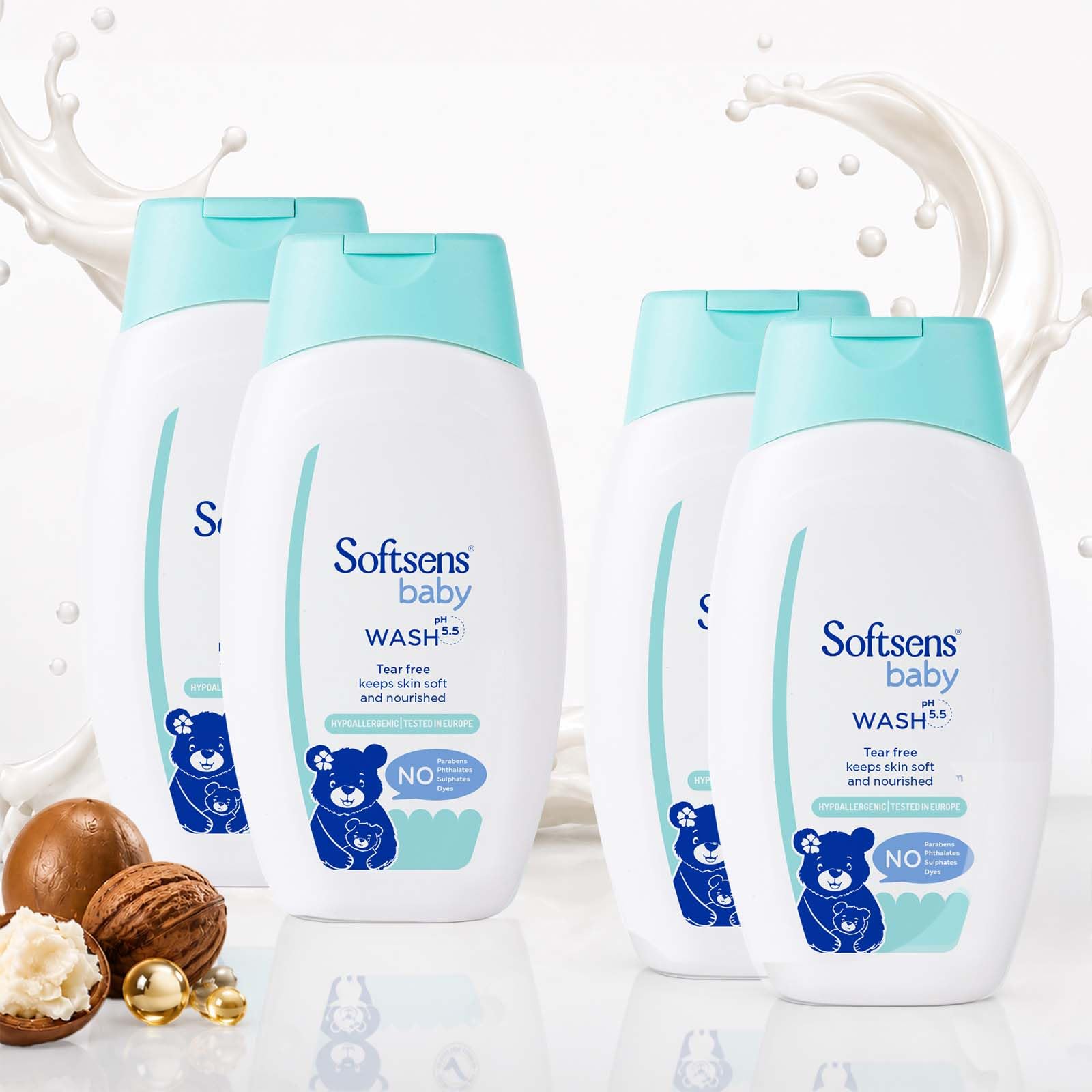 Sotftsens Baby TEAR FREE Baby Wash with natural milk cream & shea butter (200ml x Pack of 4)-picture-30