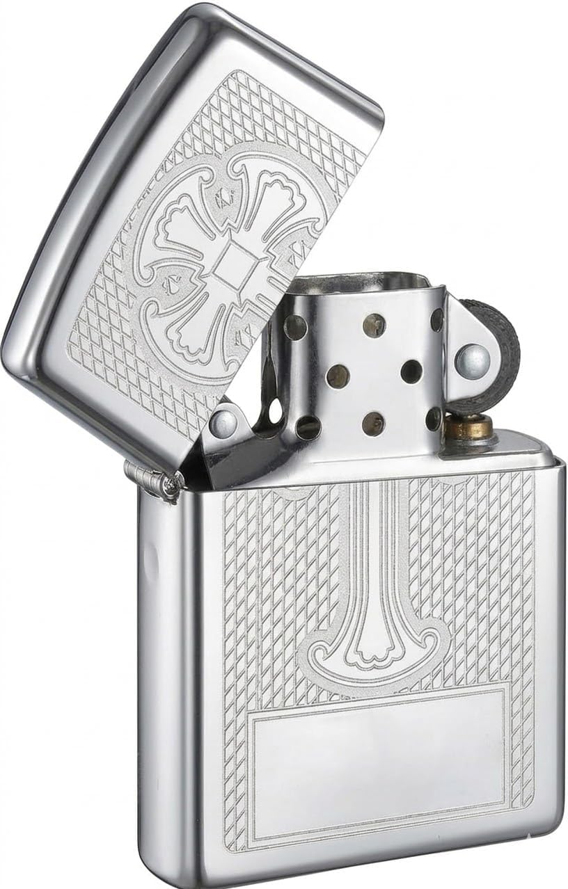 Personalized Zippo Ornate Cross High Polish Chrome Lighter with Free Engraving