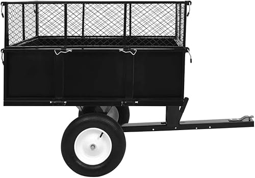 Miniatura 3 de Matalde Camión volquete de acero resistente para cortacésped, carga de 661.4 libras, remolque utilitario de jardín con paredes laterales extraíbles