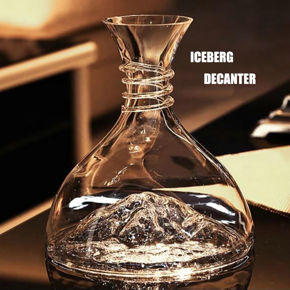 Decantador de Vino Tinto de 1800 ml, Decantador de Vino de Cristal Iceberg, Aireador de Vino rápido para el hogar Decantador de Jarra de Vino soplada a Mano para Amantes del Vino