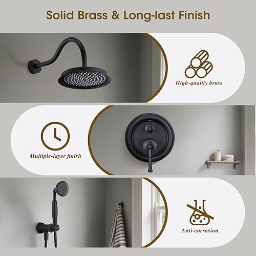 Miniatura 3 de Cabezal de ducha de lluvia con rociador de mano, sistema de ducha de lluvia con válvula de inserción, juego de grifo de ducha con válvula de