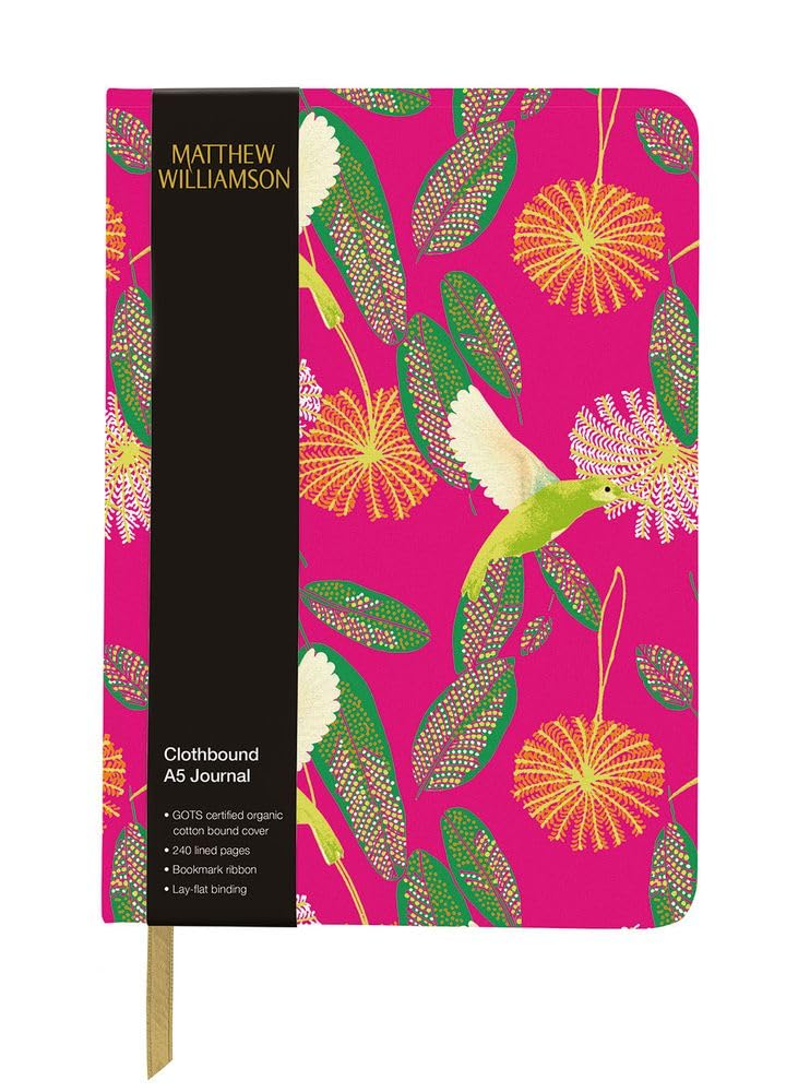 Museums & Galleries Lined A5 Clothbound Journal - Hummingbirds and Flowers Design by Matthew Williamson - 240 Pages - Lovely Gift Idea
