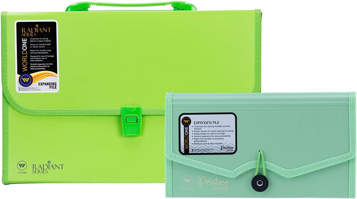 Worldone Combo Set of FC Size Expanding File and Cheque Size Expanding File, Color : (Radiant + Pristine) Green