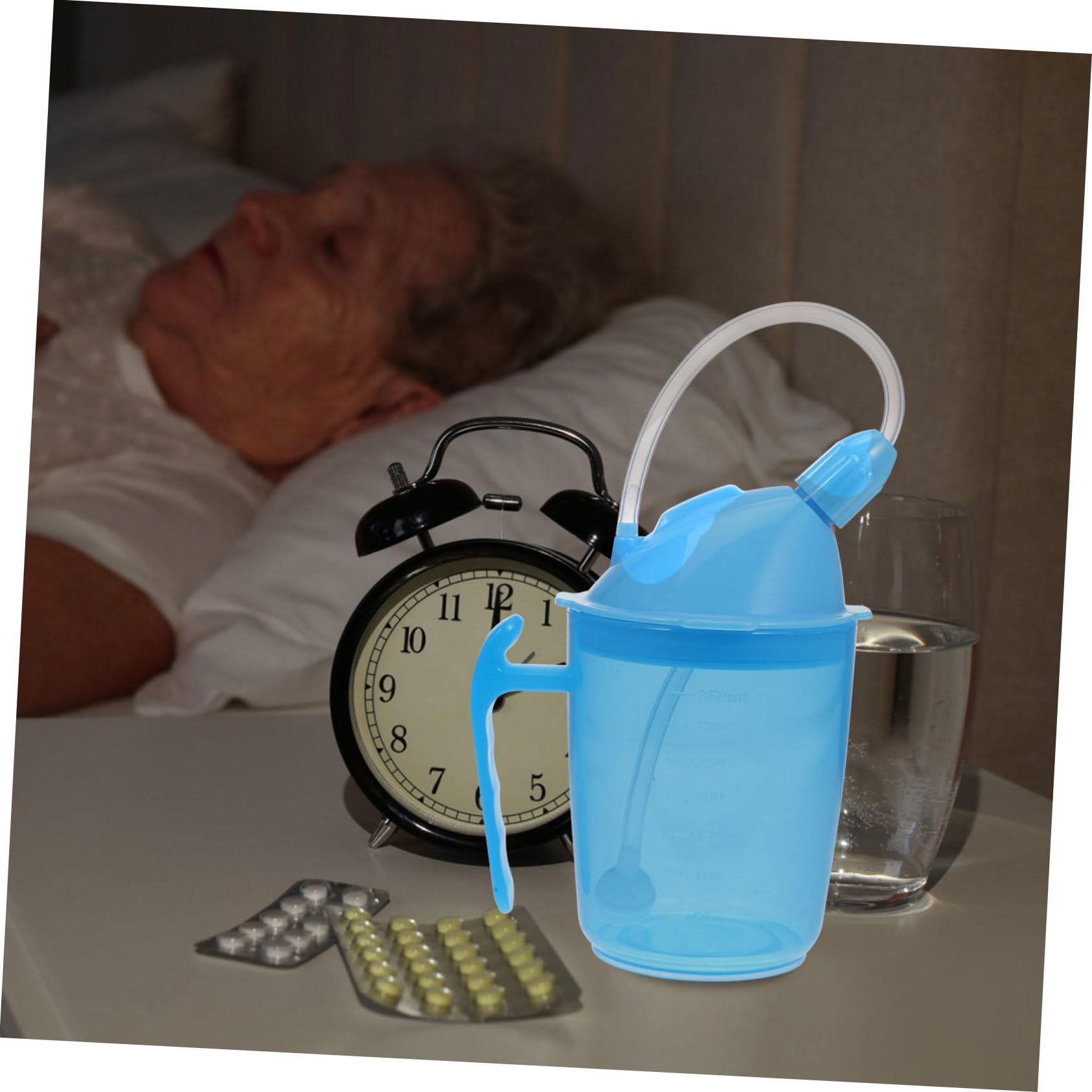 Anneome Taza de agua para pacientes discapacitados, taza de dieta líquida, taza para paciente postrado en cama, taza de alimentación convaleciente, vaso irrompible, vaso para beber de vidrio para