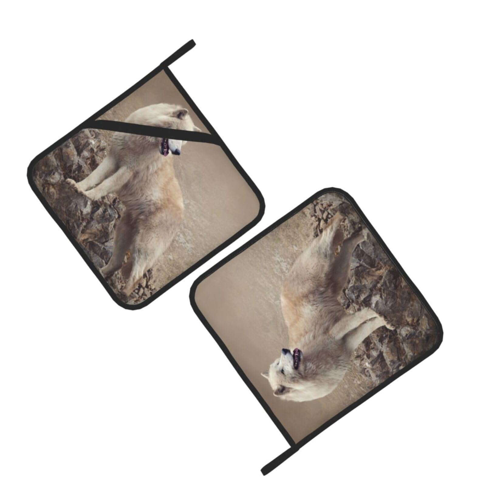 White Wolf Printed Oven Pot Holders Set of 2 Pcs Heat Resistant Kitchen Microwave Potholders for Cooking Baking Grilling