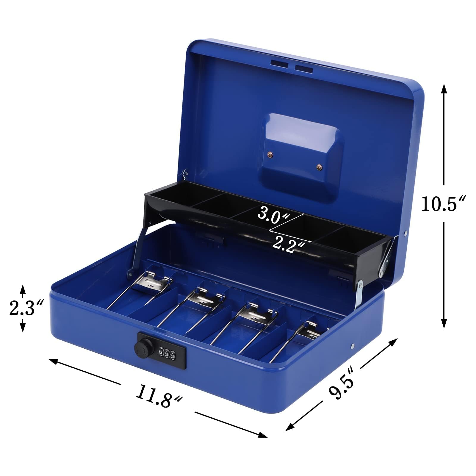 Xydled Cassa portamonete in metallo con vassoio e serratura a combinazione, blu