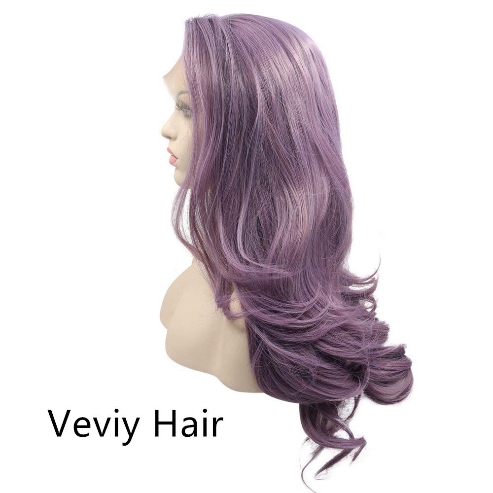 Veviy Synthetic Purple Lace Front Wig Long Wavy Lace Front  display picture 2