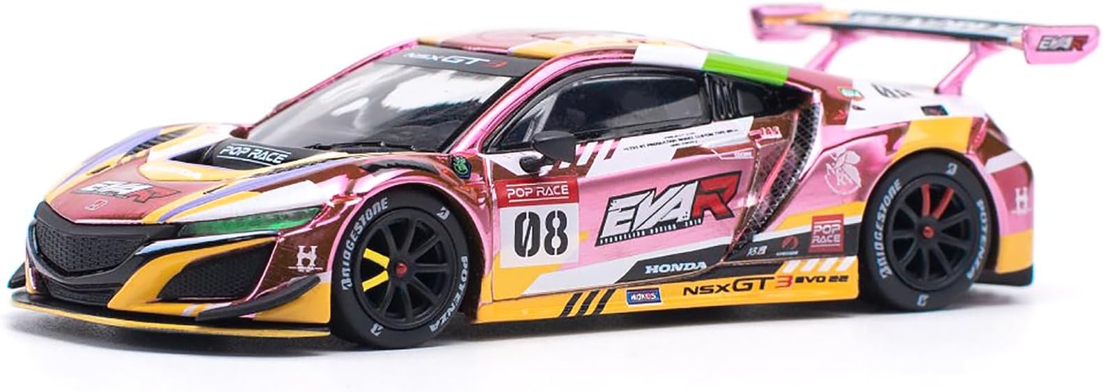 NSX GT3 EVO22#08 Pink with Graphics EVA RT Production Model Custom Type-08 1/64 Diecast Model Car by Pop Race PR640109