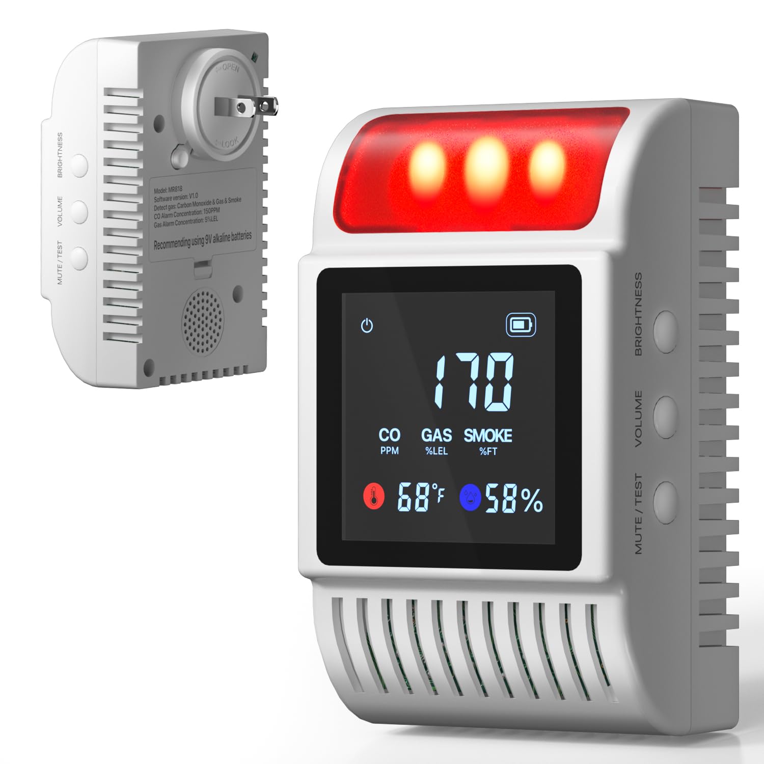 Carbon Monoxide Detectors Plug in Wall with Temperature and Humidity