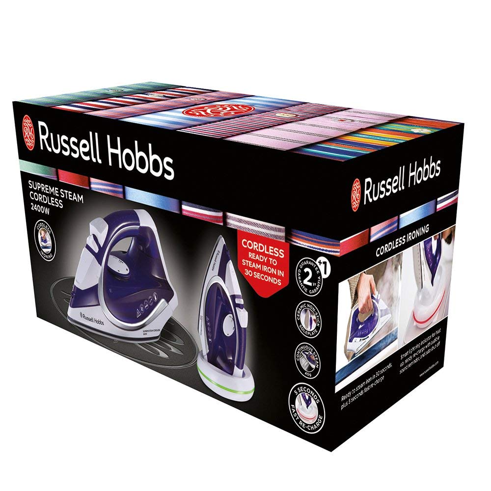 Russell Hobbs Dampfbügeleisen [kabellos mit Basisstation] Supreme Steam Cordless (2400W, 135 g/min Extra-Dampfstoß, 300 ml, Keramik-Bügelsohle, max. 25 Sek Bügelzeit) Bügeleisen 23300-56