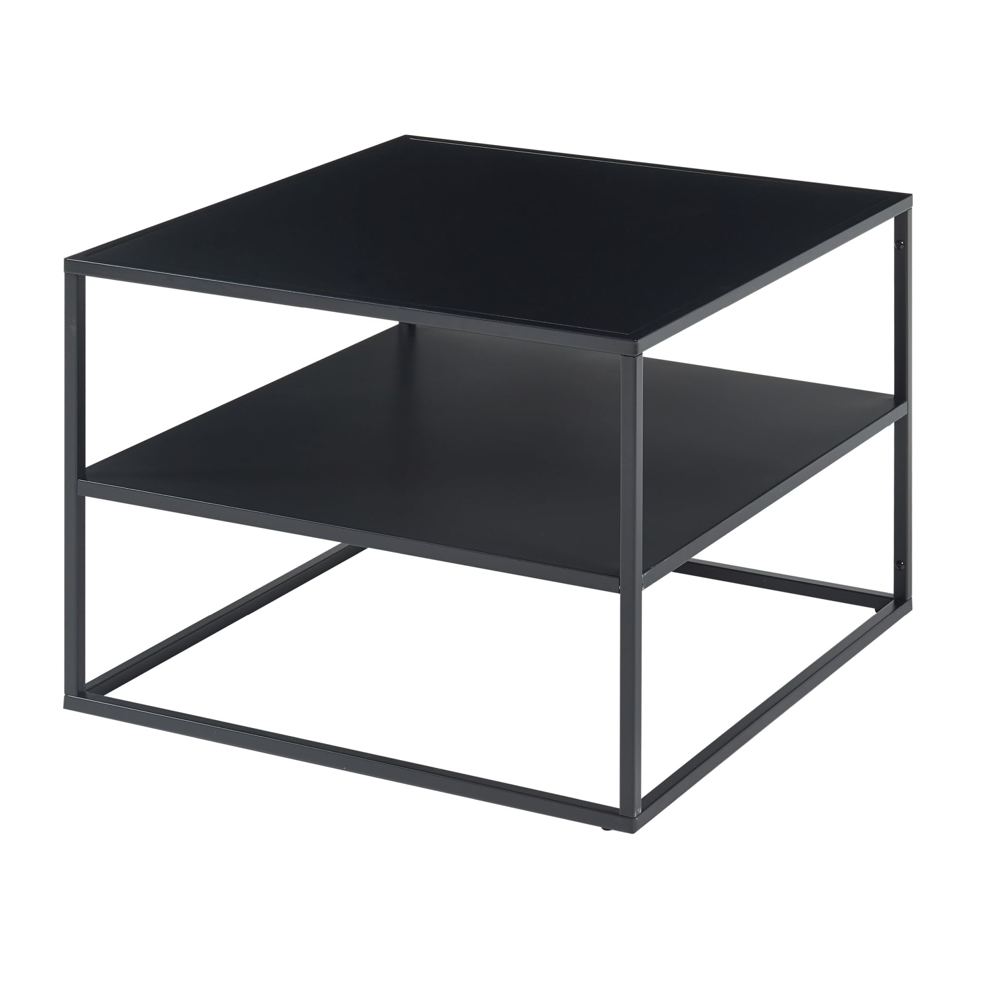 [en.casa] Mesa de Centro Solund Cuadrada con 1 Estante Diseño Industrial Mesa Baja para Salón Sala de Espera Oficina Limpieza Fácil Acero 60 x 60 x 45cm - Negro Mate