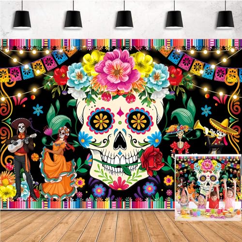 Day of The Dead Party Decoration Backdrop Mexican Fiesta Sugar Skull Photography Background Dia DE Los Muertos Dress-up Birthday Party Supplies for Mexican Fiesta Theme Party Decoration 150x100cm