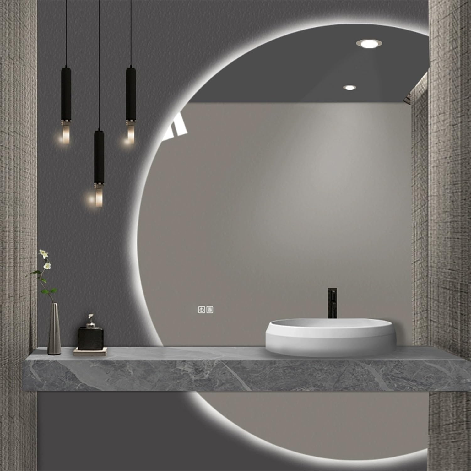 Halbrunder Beleuchteter Wandspiegel, LED Dimmbar Kosmetikspiegel mit Touchschalter, Antibeschlag Badezimmerspiegel mit Hinterleuchteten, Rahmenlos 130cm(Right Cut,80x120cm)