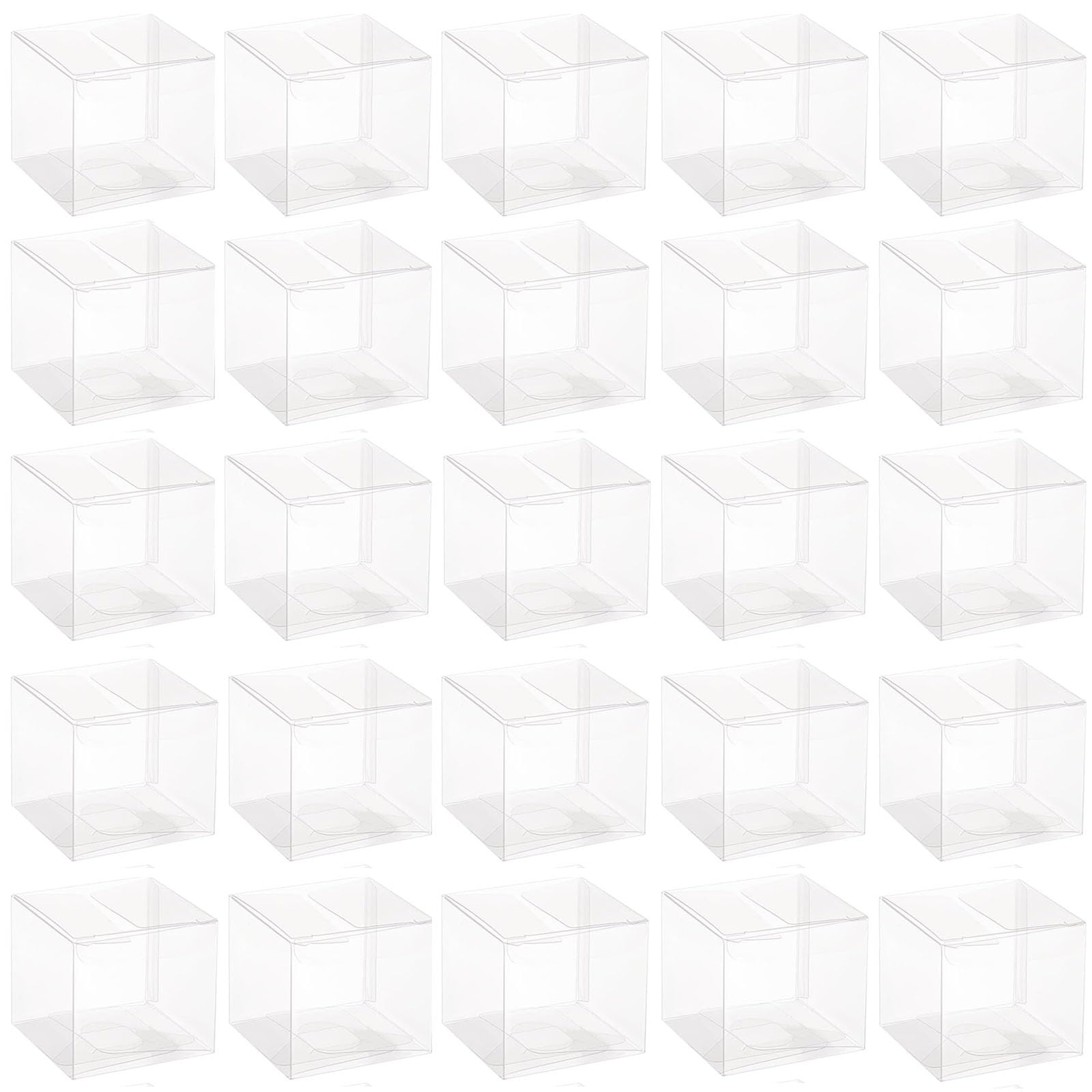 JCKD 25 piece mini transparent gift box, foldable plastic square PET gift box transparent party gift box 5x5x5cm box, suitable for wedding, party, Christmas, birthday holiday candy boxes
