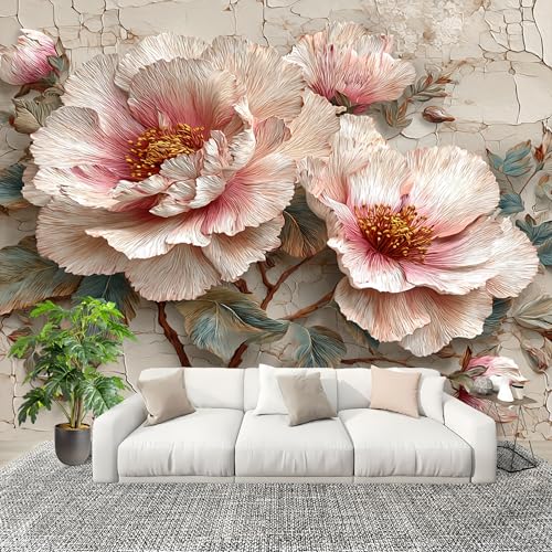 Panoramique 3D Papier Peint Relief Floral 3d 350x256 cm Mural Poster Salon Chambre à Coucher Maison Décoration Intérieure Rose Papier Peint Intissé Papier Peint Photo