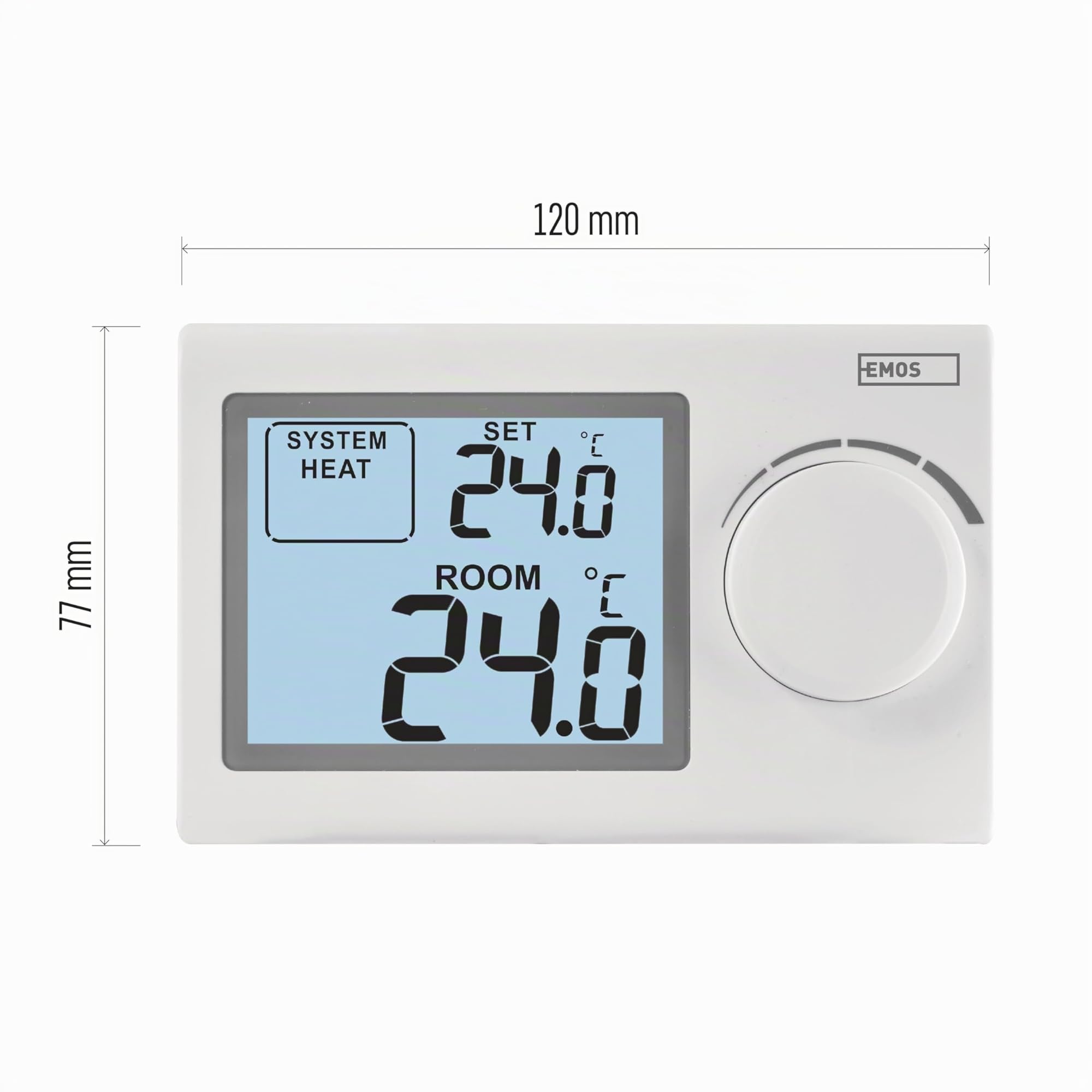 EMOS - Thermostat numérique avec écran LCD - Manuel, Filaire - Chauffage/climatisation - Plage température 5-35 °C - Montage en Surface - Utilisation Simple - Pile Incluse - Blanc