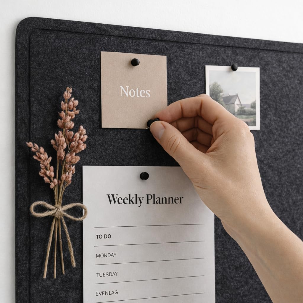 Orelle Felt Bulletin Board | 35 x 18” | Foldable Peel and Stick Felt Board for Wall | Alternative Cork Board for Office, Message Board, Kids Art Display | Charcoal