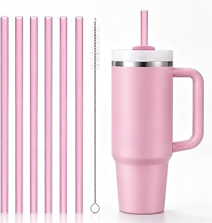 Replacement Straws Compatible with 30 oz Stanley Quencher Tumbler, 10.5 Inch Reusable Straws, Drinking Cup Accessories,Pink-6 Pack