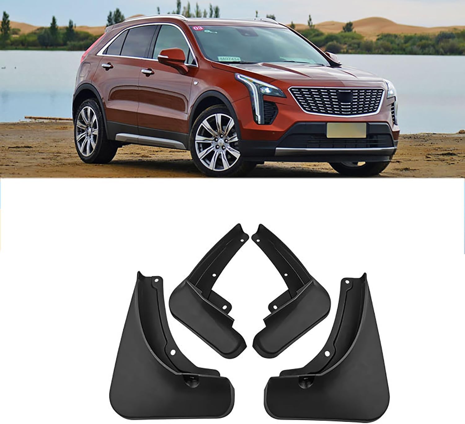 No-Drill Mudflaps for Cadillac XT4 2017-2020, Bolt-On Kit, Road Legal