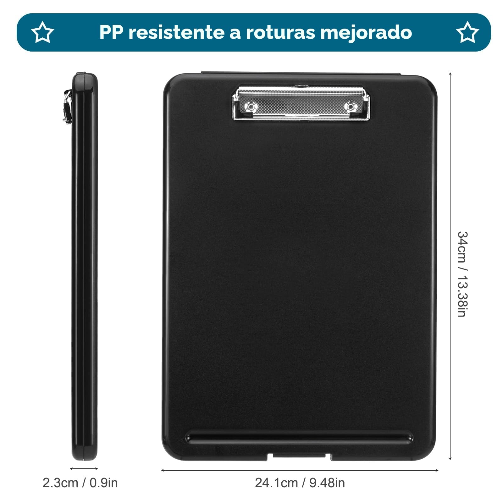 MumdoYAL Versátil portapapeles A4 con tapa en elegante negro – Material de polipropileno impermeable y resistente a la suciedad