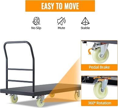 Extra Large Platform Truck Cart, 47 X 24 Dollies Cart, Heavy Duty Push Cart Dollies with 2500 LBS Capacity, Foldable Flat Cart Hand Trucks with 5 Swivel Wheels