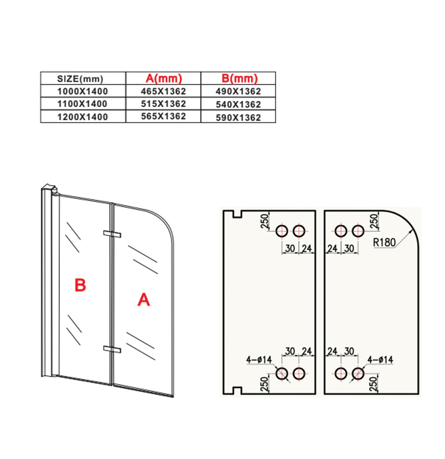 Badplaats B.V. Mampara de baño Austin 100 x 140 cm - Cromo - Mampara de baño giratoria 5 mm de Espesor - Cristal de Seguridad y antical