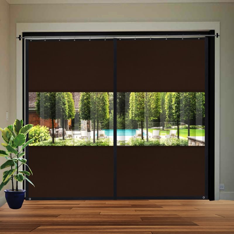 Image of Polyester with PVC Fabric Outdoor Waterproof Curtain with Top Eyelet Protect from AC, Sun, Dust & Rain Used for Balcony, Door & Window (Coffee Color 4.5 X 7 Feet, Pack of 1 Piece)