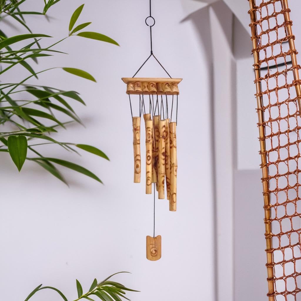Plus Value Feng Shui Bamboo Wind Chimes Wooden for Positive Energy Home, Balcony, Garden, Office Decor | Peaceful Sound, Vastu-Friendly (8 Pipes, 31.5 Inch | 80 CM)
