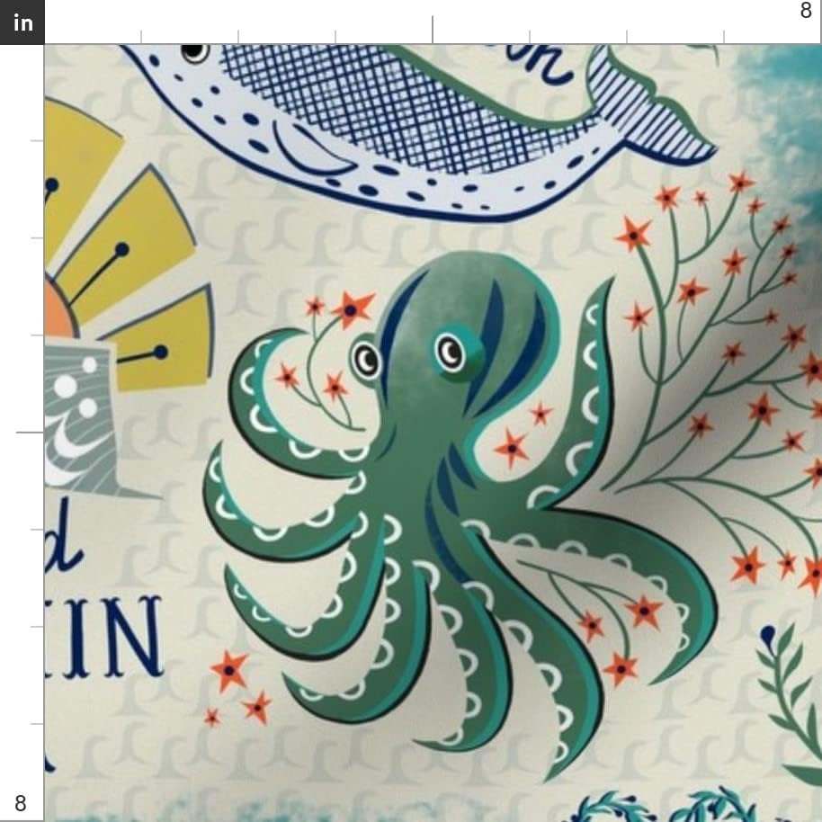 Miniatura 3 de Spoonflower Fabric - Sea Tattoos Vintage Retro Beach Waves Ocean Octopus Printed on Chiffon Fabric by The Yard - Sewing Fashion Apparel Dresses Home