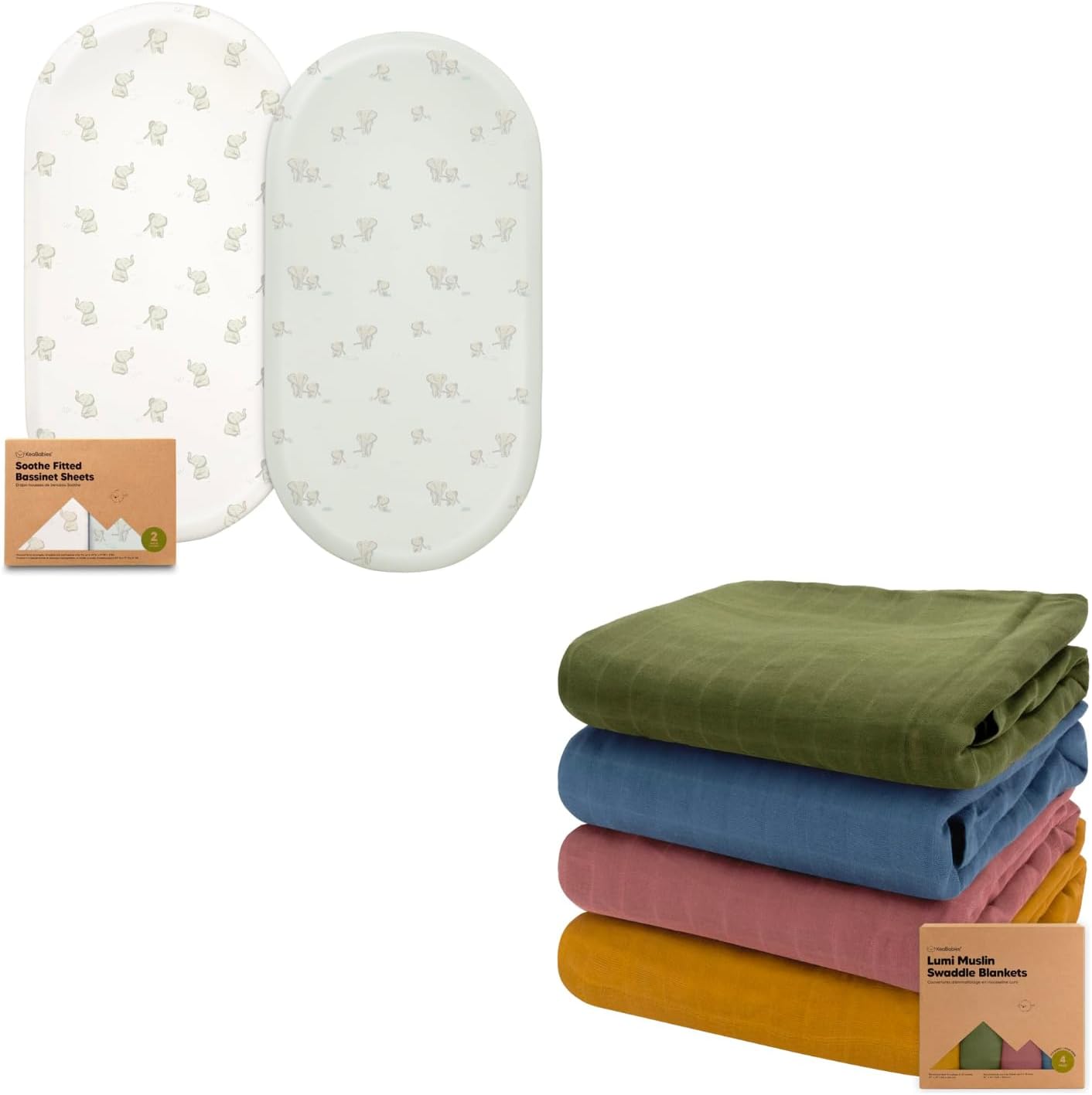 KeaBabies 2-Pack Organic Bassinet Sheets for Girls, Boys and 4-Pack Muslin Swaddle Blankets for Baby Boys, Girls - 100% Cotton Bassinet Mattress Sheets Compatible with Halo Bassinest Swivel Sleeper