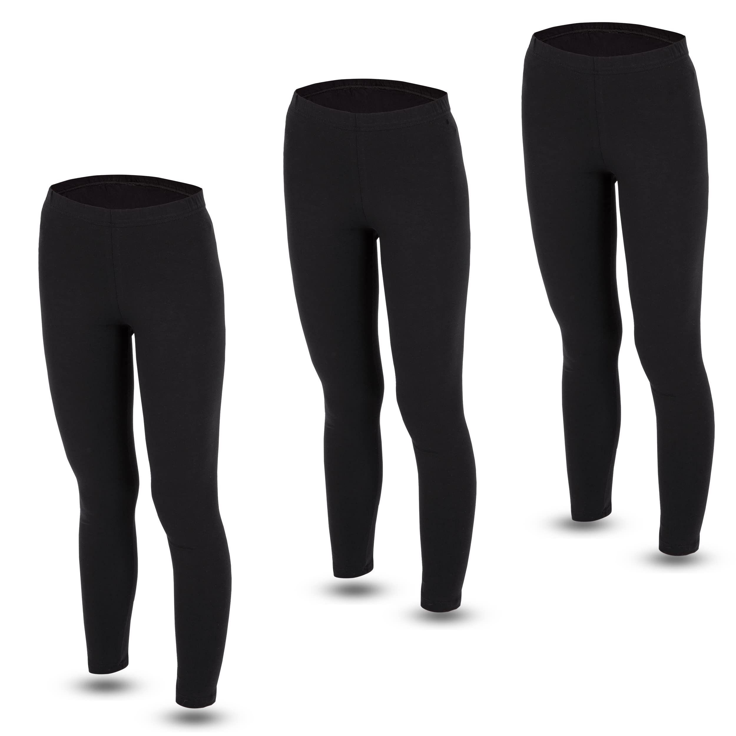 LOREZA® 3 Leggings Longs pour Filles Coton Opaque Pantalons de Loisirs élastiques Quotidiens