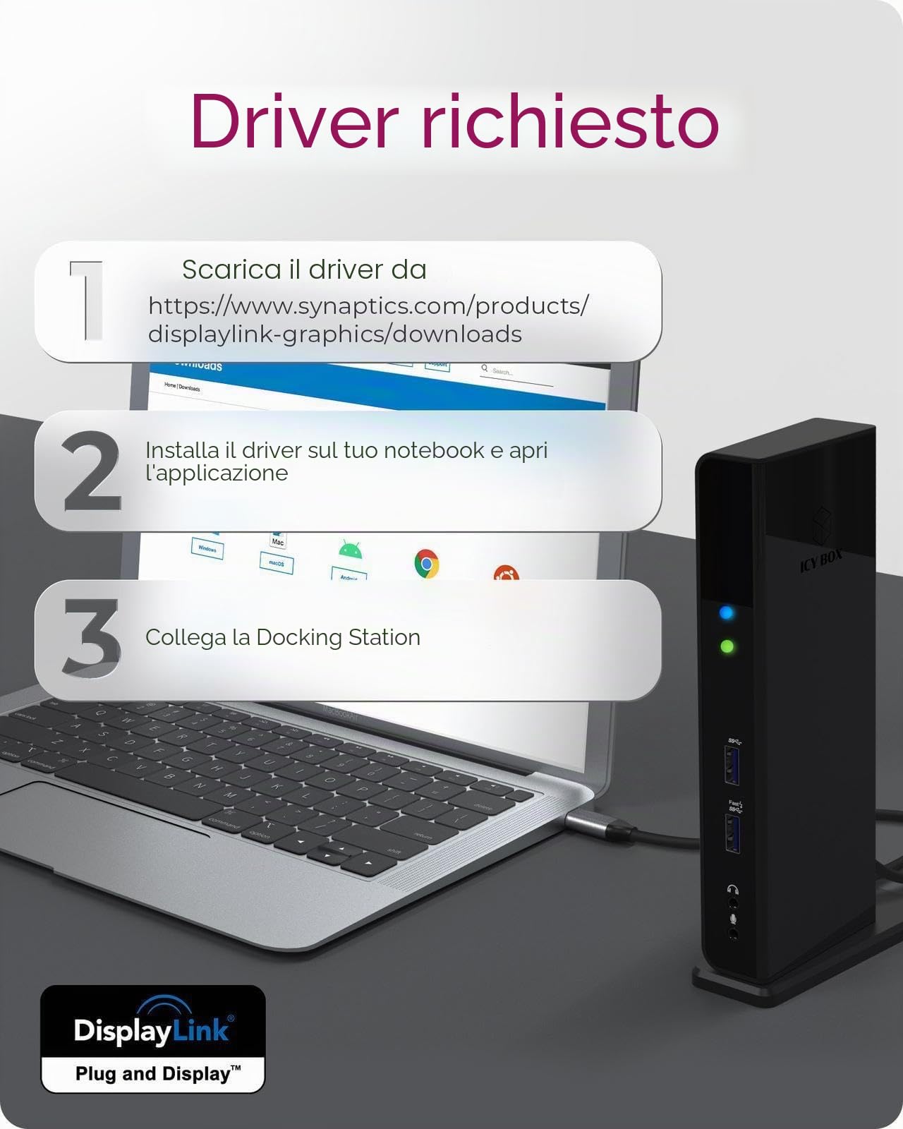 ICY BOX Docking station USB-C (11 in 1) per 2 monitor (2 x HDMI), 60 Hz, HUB USB 3.0 a 6 vie, Gigabit Ethernet, audio, nero, IB-DK2251AC