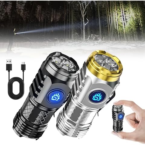 FANSUIT German Three-Eyed Monster Mini Flash Super Power Flashlight, Springmart Mini Flashlight, Thumb Flashlight Mini Flashlights, Steel High Lumen Rechargeable Waterproof (Silver+Black) Cover