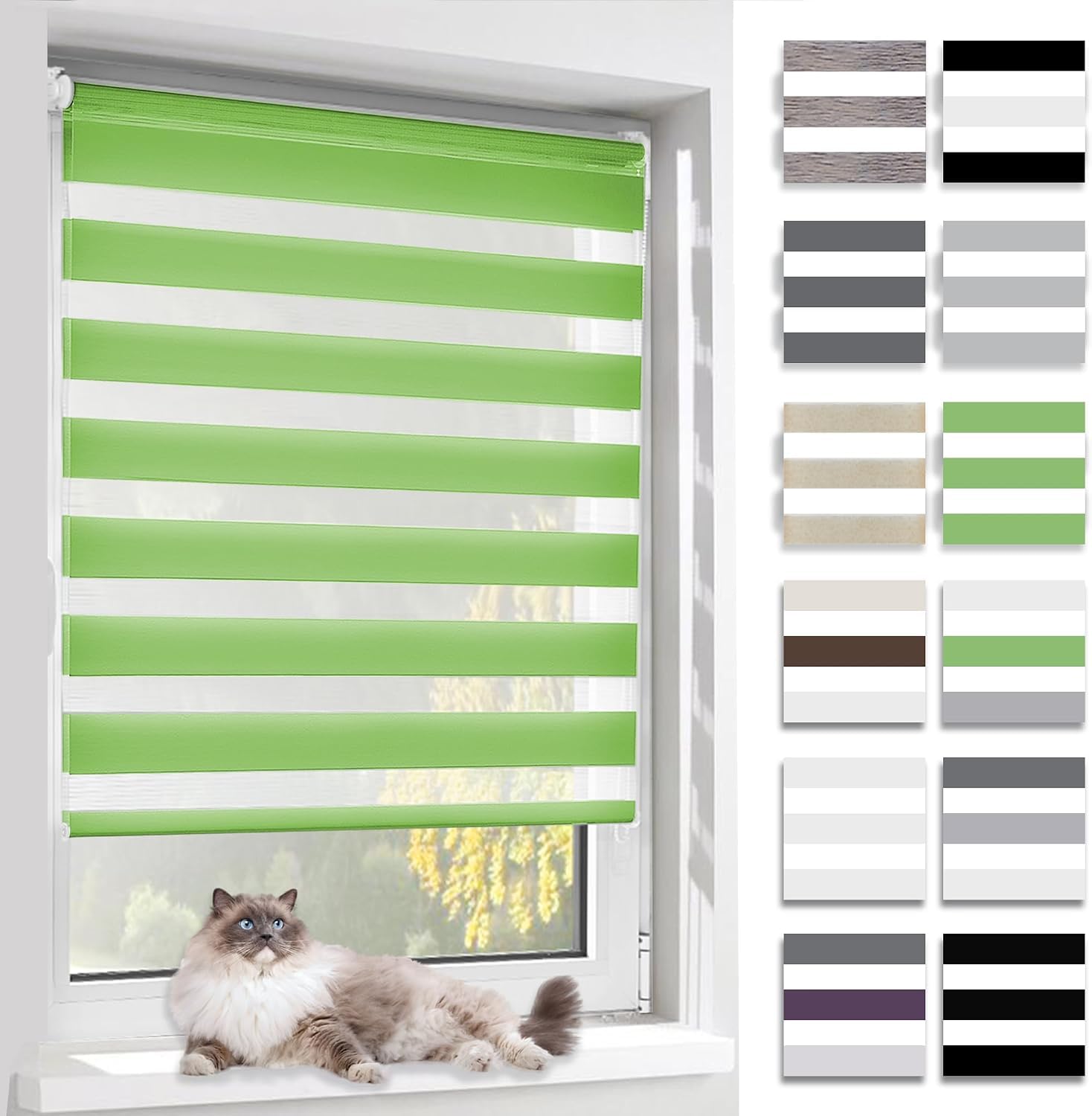 BelleMax Doppelrollo Klemmfix ohne Bohren & mit Bohren, Grün B75 x H140 cm (Stoffbreite 75cm), Duo Rollo, Fensterrollo lichtdurchlässig & Blickdicht, Klemmrollo Sichtschutz & Sonnenschutz