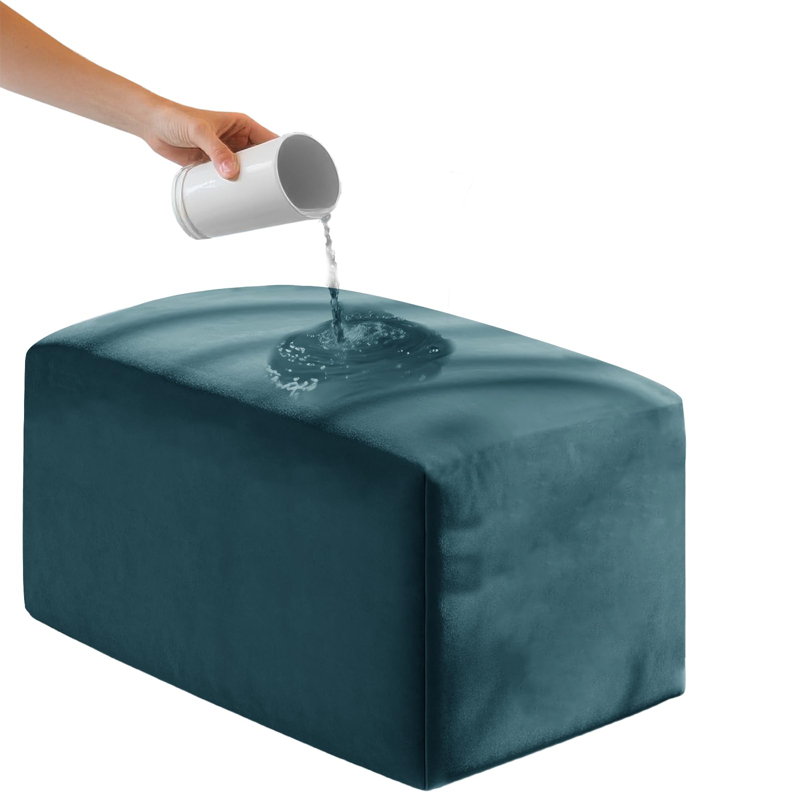 UNBBRRL Ektorp Ottoman Cover Square Waterproof Foot Stool Covers Rectangle Stretch Velvet Fabric with Nonslip Elastic Bottom (Teal,W:100-130cmD:50-70cm)