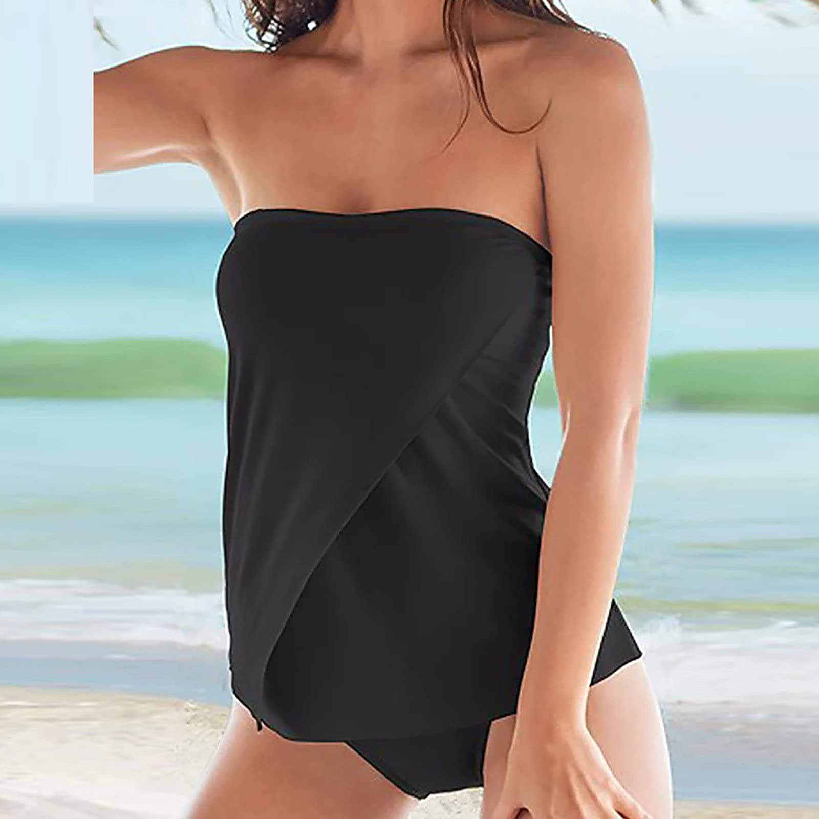 Tankinis 2 pièces pour femme - Coupe ample - Sans bretelles - Avec bandoulière amovible