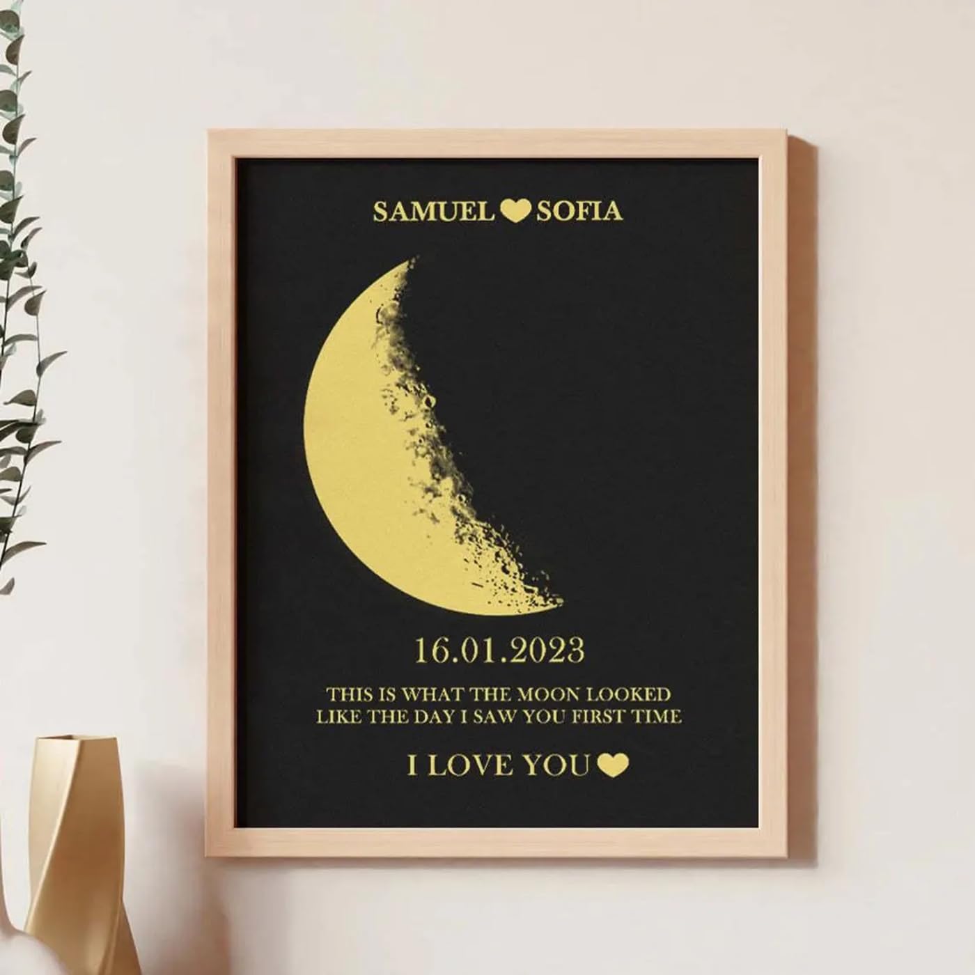 Cadre bois phase de lune personnalisé un cadeau de mariage et anniversaire unique A3