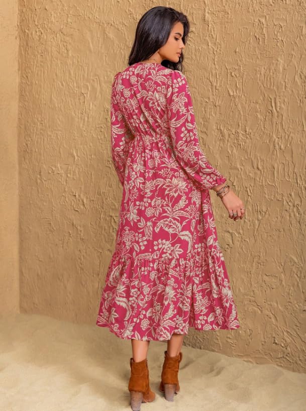 Image of Dress for Women ||Bohemian Brown Print Casual Comfortable Women's Long Sleeve Maxi Dress|| Popular Autumn Apparel Fashion (D-03-05)