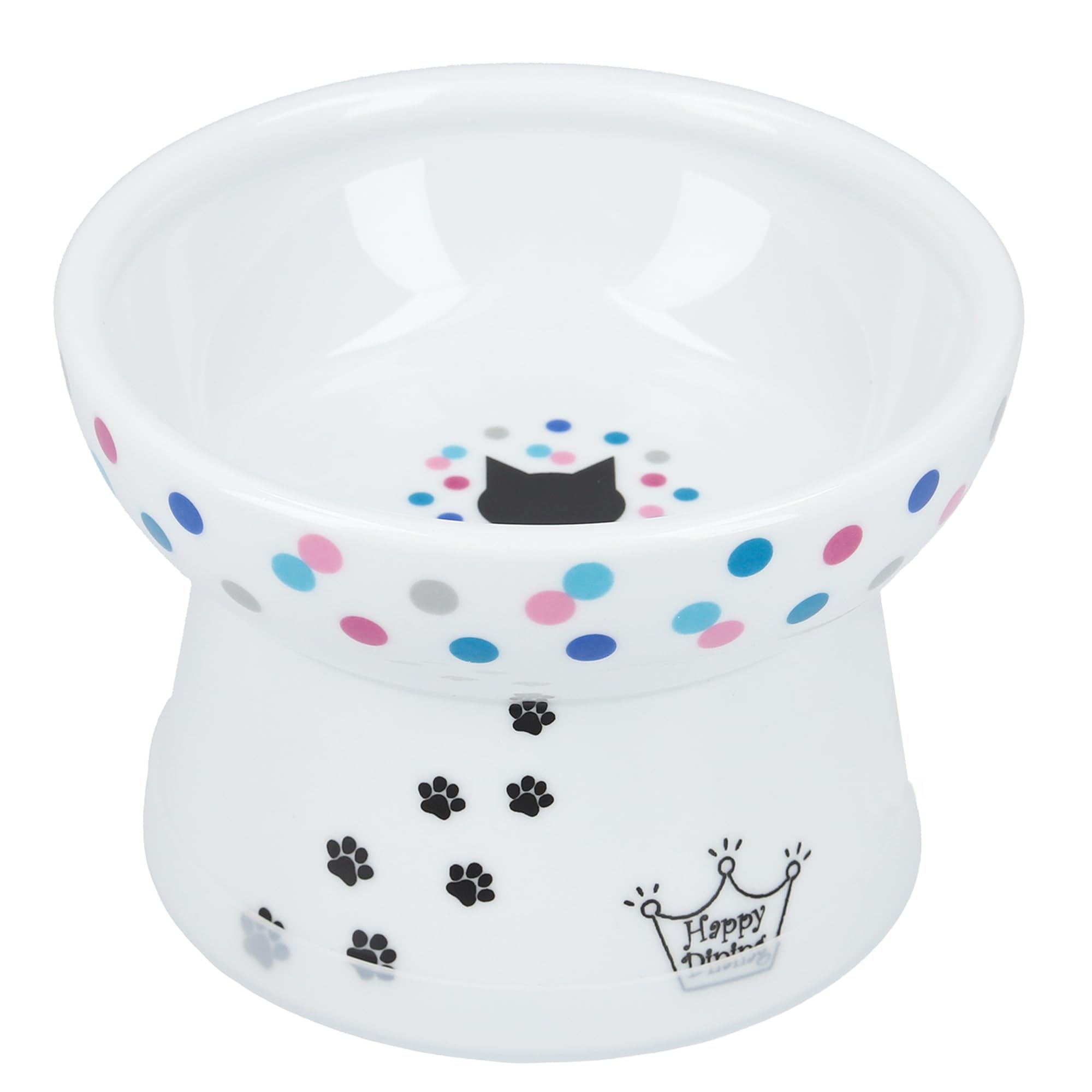 Necoichi Elevated Cat Food Bowl, Ceramic (Porcelain) 15° Tilted, Whisker-Friendly, Dishwasher, Microwave Safe, Non-Slip, Anti-Vomiting, Neck Fatigue (Colorful Dots, Regular) — image 1