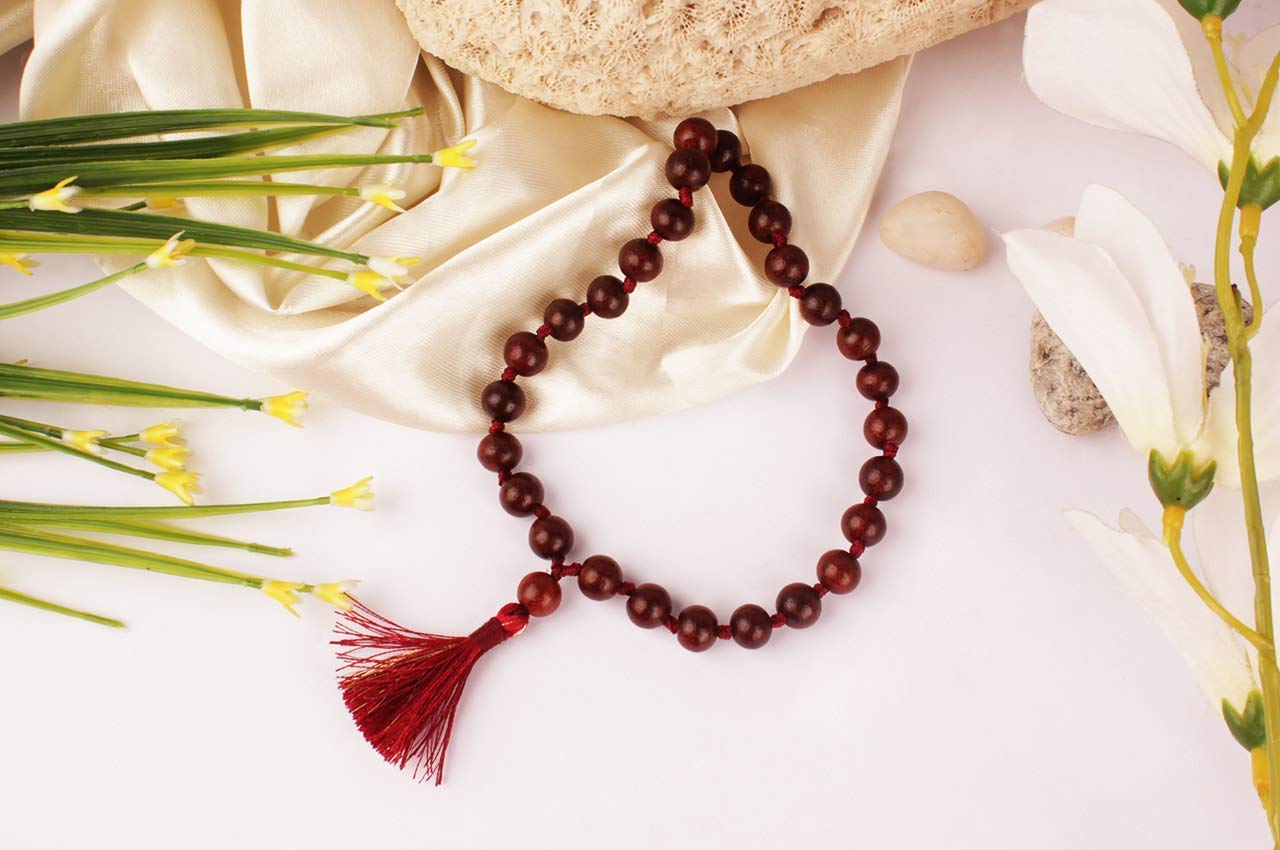 RDK SON'S Sandalwood - Red Variant (Lal Chandan) Knotted Mala Bracelet 8 mm 27+1 Beads Prayer Mala, Sandalwood Bracelet Quarter Mala-image-11