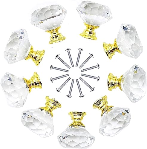 10 pomos de cristal para cajones de puerta de cristal de 1.18 pulgadas (1.181 in) con tornillos para armario, armario, decoración del hogar, disponible en Yaxa El Salvador