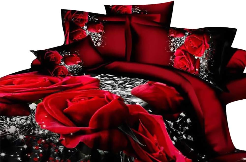 3D Oil Painting red Rose Bedding Set Queen King Size Comforter Bag Duvet Cover Set (Size : US King 3pcs Duvet Cover 230x260cm)