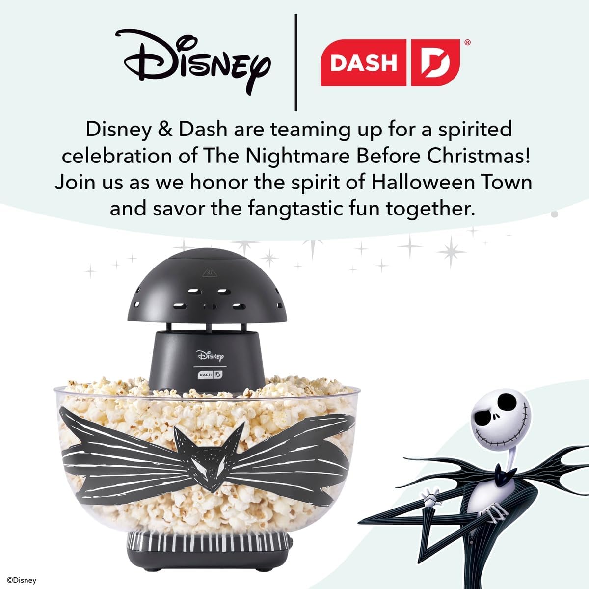 Disney | Dash Jack Skellington Popcano Popcorn Maker, Oil-Free, Black